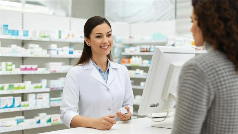 pharmacist talking to a customer